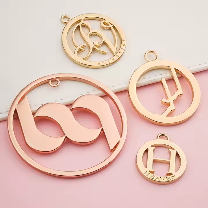 Custom metal bag tag in unique shape with logo