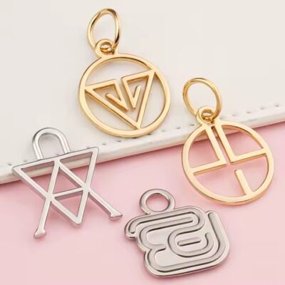 Custom metal bag tag in unique shape with logo