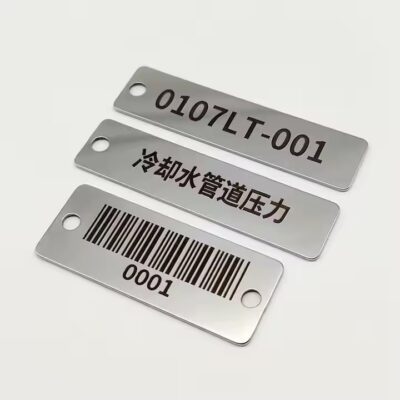 Custom laser engraved stainless steel tags with clear, durable markings