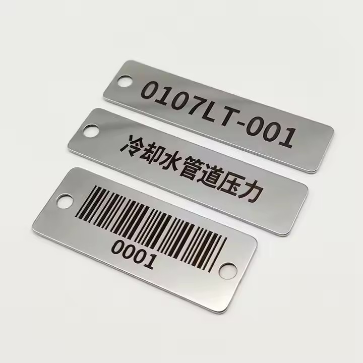 Custom laser engraved stainless steel tags with clear, durable markings