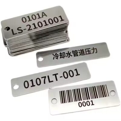 Custom laser engraved stainless steel tags with clear, durable markings