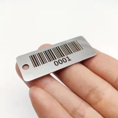 Custom laser engraved stainless steel tags with clear, durable markings