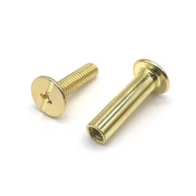 Custom stainless steel screw-in tags with male and female fasteners