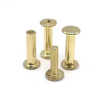 Custom stainless steel screw-in tags with male and female fasteners