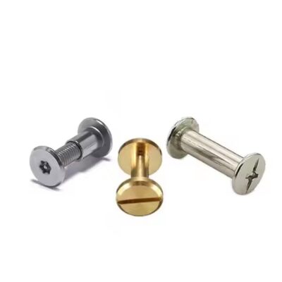 Custom stainless steel screw-in tags with male and female fasteners