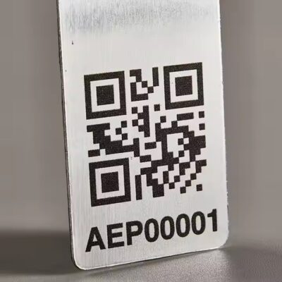 Custom self-adhesive metal barcode and QR code labels for equipment