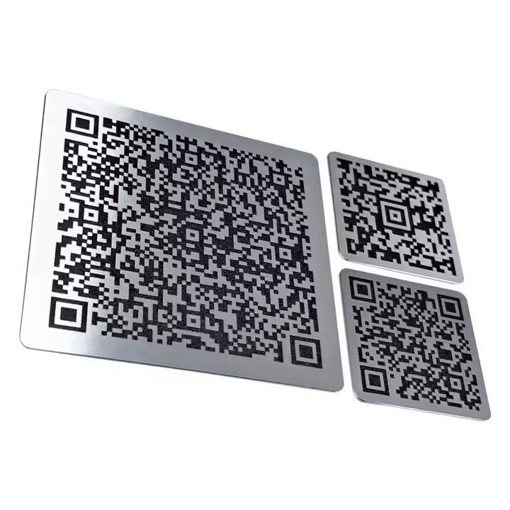 Custom Decorative Square Metal QR Code Label for Digital Printing